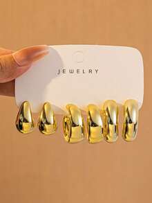 Set de 6-12 piezas de pendientes con forma de gota de agua en forma de C, adecuados para uso diario, fiestas y vacaciones - Dorado - Ver 3