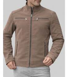 Men's Nubuck Leather Jacket With Fur Lining - Rust Brown - View 1