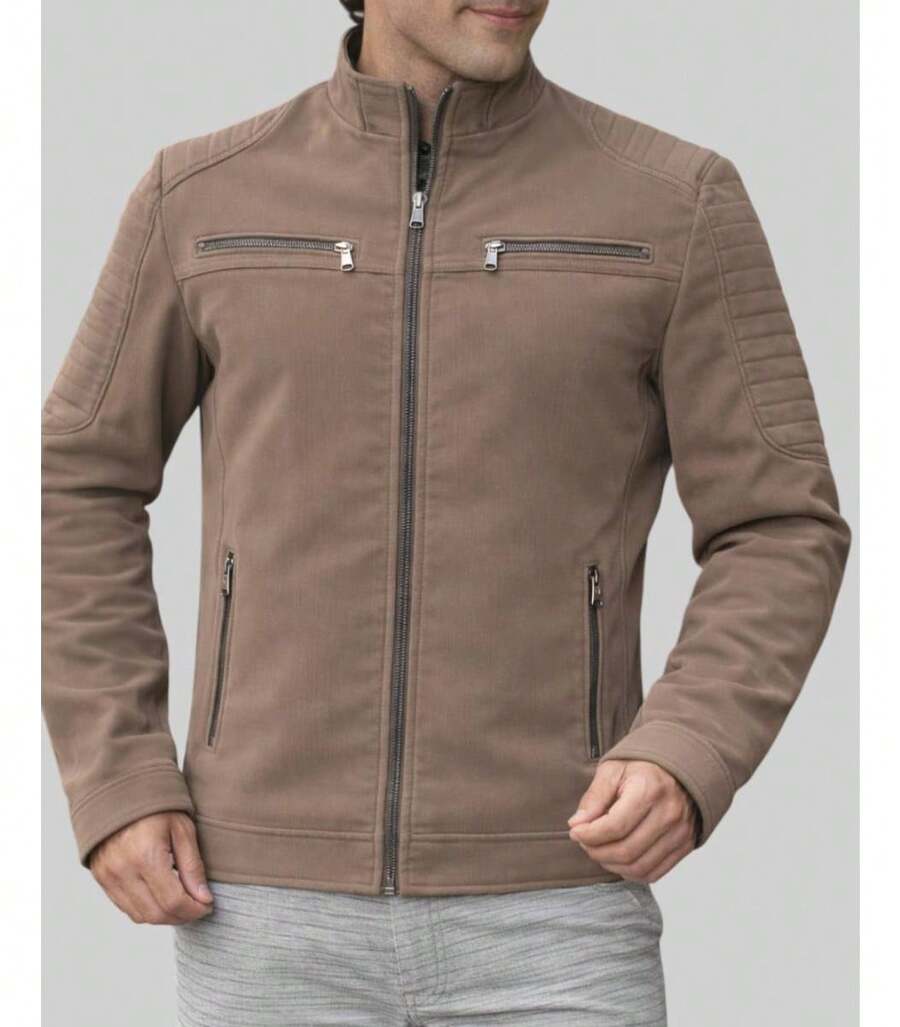 Men's Nubuck Leather Jacket With Fur Lining - Rỉ Nâu - Xem 1