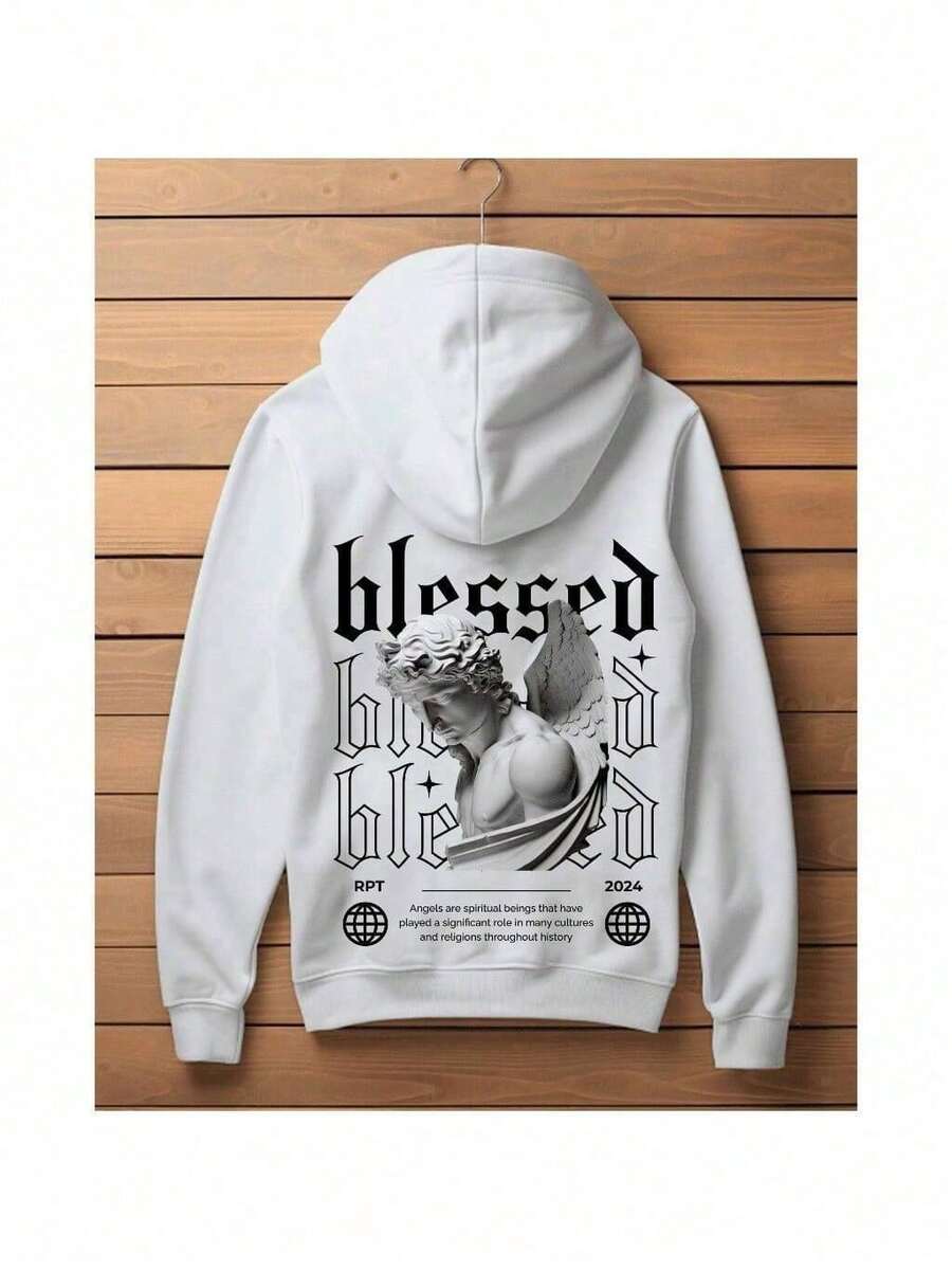 Men's Respect Angel Kangaroo Streetwear Sweatshirt Launch 2024 Immediate Shipping - White - View 1