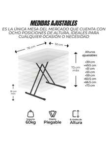 Mesa plegable de plástico auxiliar resistente (ajustable medidas) 75x50 ideal como mesa de trabajo, comedor o para jardín, perfecta para picnic o campismo, soporte 60 kg, diseño compacto y ligero - Blanco - Ver 3