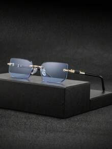 1 Pair Men's Metal Square Frameless Glasses, Retro Personalized Classical Refined Luxurious Versatile Business Style, Fashionable Eyewear Suitable For Business Reception, Commuting, Driving, Golf - Multicolor - View 12