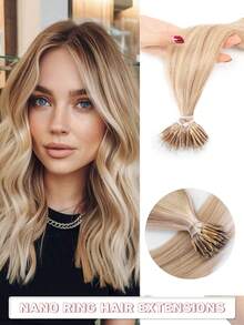 12-22英寸 30-50克 纳米环接发，纳米珠真人发发髻，直发，适合日常、婚礼和派对场合 - 彩色 - 查看 44