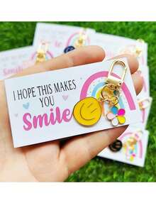 15pcs/5sets Happy Smiling Face Metal Keychain Set, Colorful Cartoon Keychain Pendant, Bag Decoration, Includes 5 Keychains + 5 Cards + 5 Gift Bags - One Size Fits All - View 3