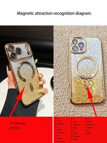 1pc Ombre Leopard Glitter Magnetic Adsorption Electroplated Lens Protective TPU Phone Case Compatible With IPhone 17 - Gold - View 5