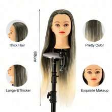 Styling Head Mannequin Doll, 24 Inch Synthetic Fiber Hair, Hairdresser Training Head For Salon Practice - Black Gold - View 3