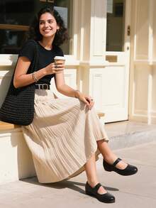 Women Mary Jane Flats, Hook Loop, Ankle Strap Flats Comfortable Casual Dress Shoes - 黑色 - 查看 3