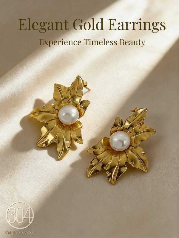 Large Flower 18K Gold-Plated Stainless Steel Women's Elegant Stud Earrings Perfect For Holidays, Vacations, And Parties An Ideal Gift For Special Occasions Or Birthdays