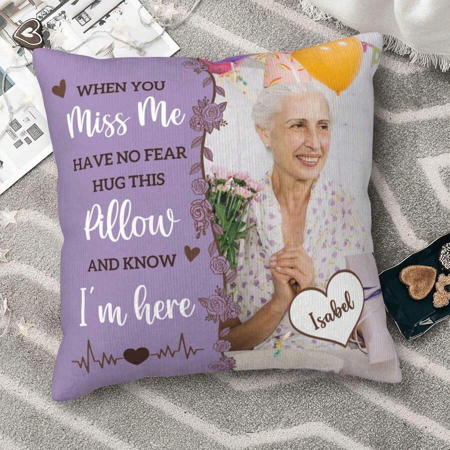 Personalized Memorial Throw Pillow With Photo,Sympathy Gift For Loss Of Loved Ones, Bereavement Remembrance Gifts,Custom Pillowcase With Picture Home Decor - Màu tím - Xem 1