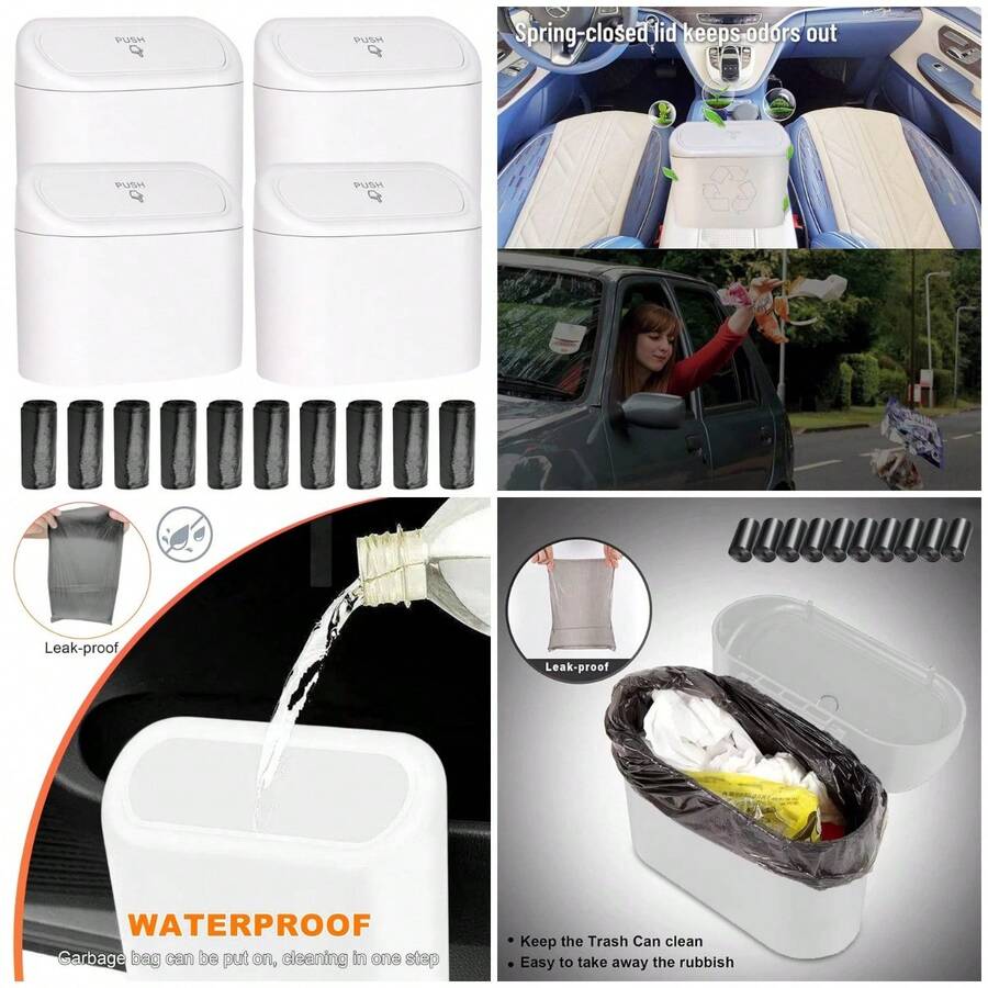 4PCS Portátil Cubo de Basura para Coche, Automóviles Accesorios Cubeta, Mini Cubo de Basura para Coche con Tapa,para Auto con 10 - A - Ver 1