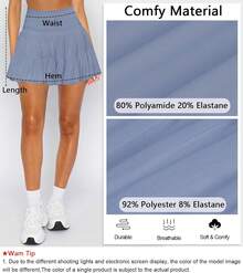 Women's Mini Skirt Skort Flowy Pleated High Waisted Ruffle Tennis Skirts For Women Athletic Skater Golf With Shorts Pockets - 藍色 - 查看 6