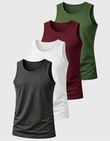 Kit 04 Men's Cotton Tank Top Shirt Comfortable Basic Plain - 酒紅色 - 查看 1