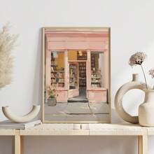 Tranh phong cách màu nước, tông màu nhẹ nhàng, chủ đề thư viện | Hiệu sách cổ điển, New York, thích hợp trang trí nhà cửa, phòng ngủ, phòng khách, phòng tắm, có khung. - A - Xem 2