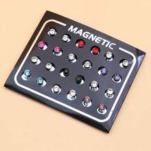 12 piezas Aretes magnéticos de 4mm con rhinestones blancos, set de aretes magnéticos sin perforación - Blanco - Ver 14