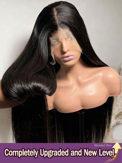 200% 密度直发 13*4 全蕾丝前假发，隐形发际线高清透明预修剪无胶 5*5 隐形假发，优雅日常百搭假发，#1B 自然黑色，女士款