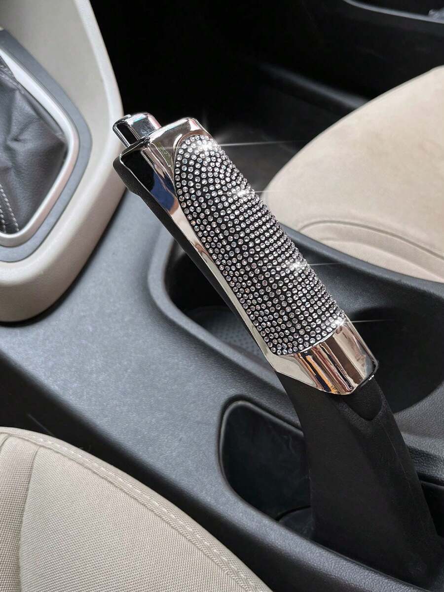 1pc Full Diamond Handbrake Cover, Rhinestone Handbrake Protective Cover, ABS Material Handbrake Grip Cover - A - View 1