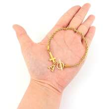 1 pieza Pulsera de cadena de acero inoxidable dorado con broche de palanca con cruz clásica simple para hombres - Amarillo Oro - Ver 3