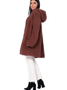 Simple Casual Party Woolen Fabric Fuzzy Coat Everyday Winter - 鏽棕色 - 查看 4