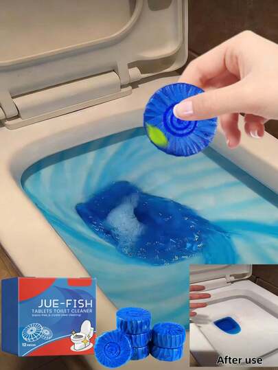 JUE FISH 1片/12片装 Jue-Fish 马桶清洁片，强效清洁、除臭、去垢，适用于马桶、浴室、卫生间，清新香味，是馈赠亲友的理想之选。