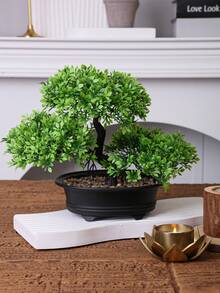 1pc Artificial Potted Plant Tree, Light Green Leaves With Black Planter, Approx. 20cm Tall, Artificial Green Plant, Suitable For Home And Office Decor | Ideal For Bookshelf, Desk, Bathroom | Rustic Style, Holiday Decor, Valentine's Day, Spring/Summer Decoration, Home Accessory - Green -b - View 8