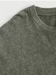 Men's Pattern Washed T-Shirt - Double Sided Printing, 100% Cotton, Short Sleeved, Summer Casual T-Shirt, Black With White Star Design, Loose Fit, Machine Washable, Daily T-Shirt | Loose Fit Shirt | 100% Cotton T-Shirt, Cotton T-Shirt - Army Green - View 2