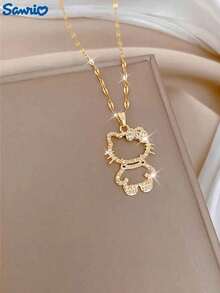 1件优雅迷人的Hello Kitty金色蝴蝶吊坠项链，浪漫珠宝，三丽鸥派对配饰，精致派对装扮，经典可爱时尚 - 彩色 - 查看 11