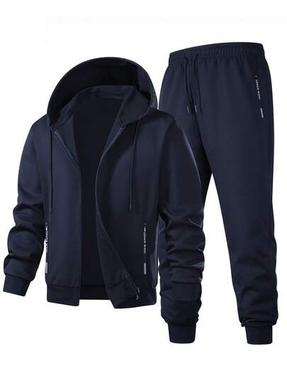 2pcs Men's Thin Hooded Sweatshirt Jacket And Pants Tracksuit Set, Casual Outdoor Travel Running Fitness Sports Wear, Spring/Autumn