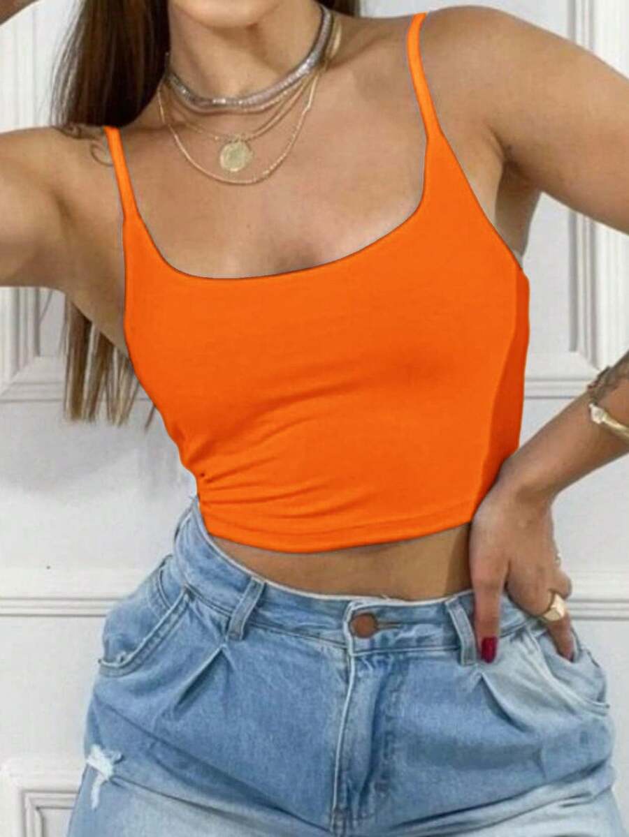 Women's Cropped Tank Top In Supplex Fabric For Summer. - naranja - Ver 1