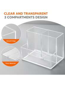3-Compartment Acrylic Makeup Brush Holder, Minimalist Desktop Organizer, Suitable For Office, School, Makeup Brushes - Clear - View 5