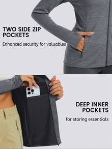 KEFITEVD Women's UPF 50+ Athletic Jackets Full Zip Lightweight Workout Jacket SPF Sun Protection Shirts Hiking Running - Dark Grey - View 5
