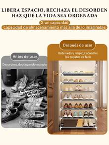 Zapatero 6/7/8/9 Niveles, Organizador Zapatera Rack, Zapatero Pequeño Apilable para 18 - 27 Pares, Organizador de Zapato para Almacenar y Guardar Los Zapatos, Se Utiliza en el Pasillo, Dormitorio, Sala de Estar - Plata/8 capas - Ver 3