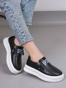 1 双 2026 春季新款儿童休闲低帮平底鞋，男女通用百搭白色鞋 - 黑色 - 查看 2