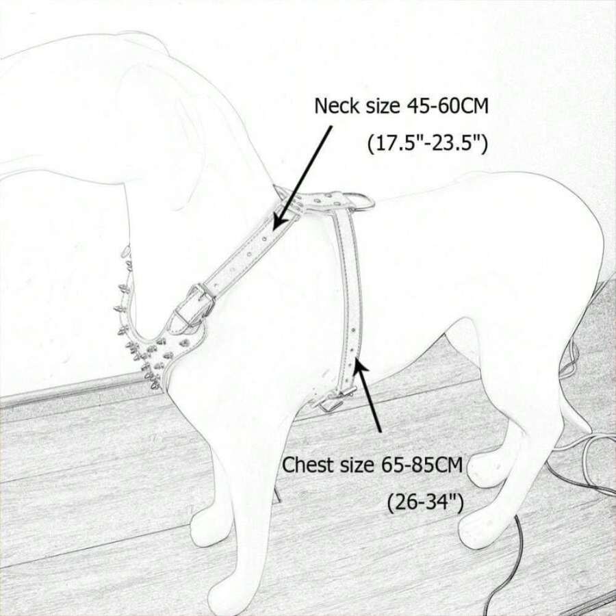 Serijoars Leather Spiked Dog Harness And Collar Set - Suitable For Large Breeds Pit Bull Terriers, Labradors, Dobermans - Durable Leather Harness And Collar Leash 3Pcs Set (Studs White, XL) - Color15 - 查看 1