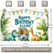1 Customizable Name And Photo Party Banner, Cartoon Cute Dinosaur Birthday Theme Party Background Tropical Jungle Birthday Shower Party Background Portrait Photography Prop Vinyl - F - View 6