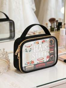 PVC材质手提洗漱包，拉链封口设计，优雅金属拉链，轻便耐用，不褪色，适合女性和女孩用作化妆包和洗漱包，易于清洁，时尚实用，是旅行、度假、返校和学习的必备单品。 - 彩色 - 查看 3