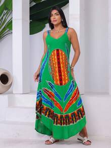 Trapeze Dress With Print. - 綠色 - 查看 3