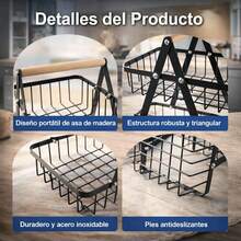 Canasta organizadora multiusos doble para frutas, verduras papel, jabon, toallas, etc. ideal para cocina moderna con estructura firme y gran capacidad de almacenamiento. - Negro - Ver 5