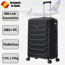 可扩展大号ABS+PC行李箱，75x49x31厘米 - 扩展后33.50厘米 | 114升 - 123升 | 28英寸 | 25公斤承重，半硬壳密码锁 - 黑色/海军蓝/黄色/薄荷绿/玫瑰金/绿色/浅粉色/蓝绿色 - 黑色 | L | 可擴展 - 查看 1