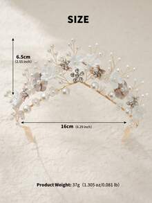 1PC Romantic White Flower & Faux Pearl Bridal Tiara, Elegant Rhinestone Floral Hair Crown With Combs, Fairy Style Wedding Hair Accessories For Bride & Prom - Gold - View 11