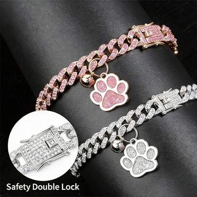 2pcs Cat Claw Pendant Necklace, Rhinestone Inlaid Luxury Pet Collar, Adjustable Design Fits Multiple Sizes, Sturdy And Stable, Suitable For Small, Medium And Large Dogs And Cats