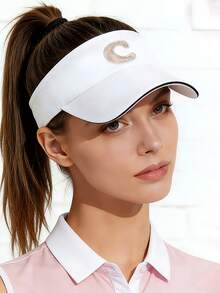 1pc Plain Solid Color Sun Hat With 26 A-Z Letters, Unisex Open-Top Sun Visor Baseball Cap For Summer, Running, Gym, Beach,Outdoor Sun Protection And Sports - White - View 3