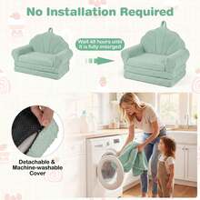 Fold-Out Kids Sofa 2-In-1 Convertible Toddler Couch & Lounger With Non-Slip Base Beige/Green/Pink - 綠色 - 查看 9