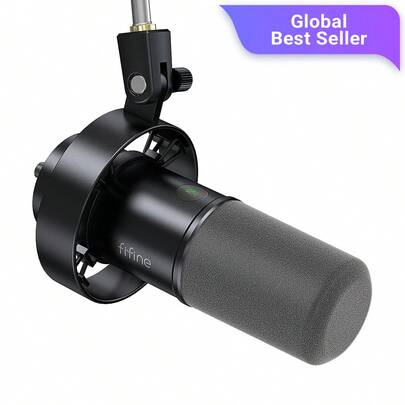  ميكروفون ديناميكي USB/XLR مع حامل مضاد للصدمات، كتم لمس، ميكروفون معدني بجودة استوديو، مقبس سماعة، التحكم في مستوى الصوت للمراقبة، مناسب للغناء والتعليق الصوتي والبث المباشر وتسجيل البودكاست - FIFINE K688