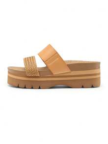 Women Vacation 1.96-Inch Platform Slides Sandals Deep Heel Cup Comfortable Arch Support Footbed Two Strap EVA Sole Beach Fashion Wedge Sandals Slippers Shoes - 杏色 - 查看 5