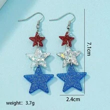 3件套华丽星形吊坠耳环，适合日常佩戴和庆祝活动——是独立日活动的理想爱国饰品 - 五星 - 查看 5