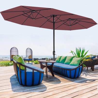 13 FT Large Double-Sided Rectangle Patio Umbrella – Crank Handle & Tilt Adjustment, Waterproof Polyester Canopy for Garden/Pool