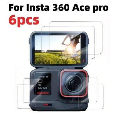 (6pcs Set) Tempered Glass Screen Protector For Insta360 Ace Pro, Front + Rear + Lens, High Definition, 9H Hardness, Anti-Scratch, Anti-Fingerprint, Sports Camera Protective Accessory