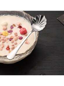 1pc Stainless Steel Shell Shaped Long Handle Dessert Spoon, Stainless Steel Shell Spoon, Coffee Stirring Spoon, Household Western Cake Spoon, Ice Cream Spoon - Multicolor - View 5