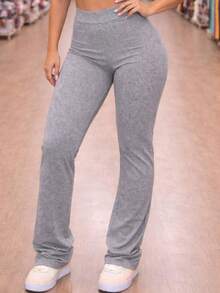 Basic Flare Ballerina Leggings Without Pockets - Gris - View 4