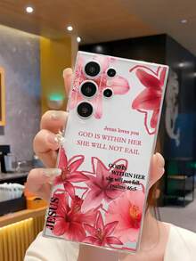 1pc Fashion Lucky Red Lily Flower Phone Case Soft Protective Cover Compatible With Huawei Honor, , Galaxy, - Clear - View 4
